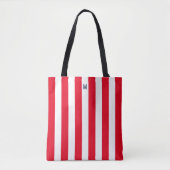 Monogram rode Cabana Stripe & gepersonaliseerde ma Tote Bag (Voorkant)