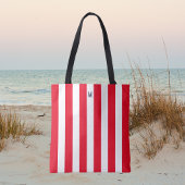 Monogram rode Cabana Stripe & gepersonaliseerde ma Tote Bag