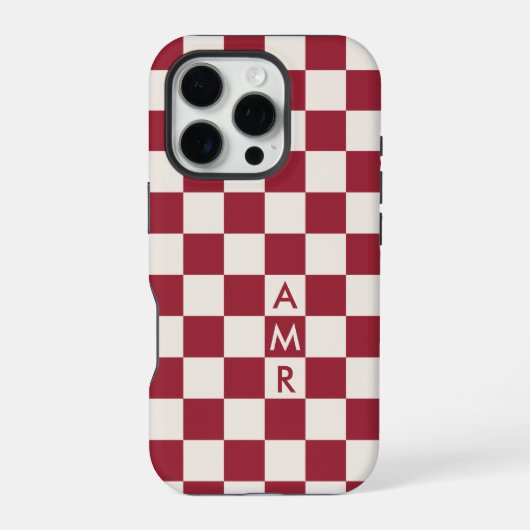Monogram Rode Crème Schachbrekpatroon iPhone Hoesje (Achterkant)