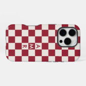 Monogram Rode Crème Schachbrekpatroon iPhone Hoesje (Achterkant horizontaal)