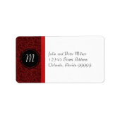 Monogram rode Damask & Red Bow - Adres Label (Voorkant)