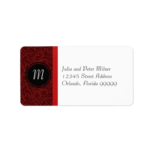 Monogram rode Damask & Red Bow - Adres Label (Voorkant)