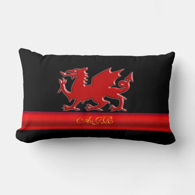 Monogram rode draak, rode metalen effectsband kussen (Voorkant)