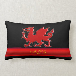 Monogram rode draak, rode metalen effectsband kussen