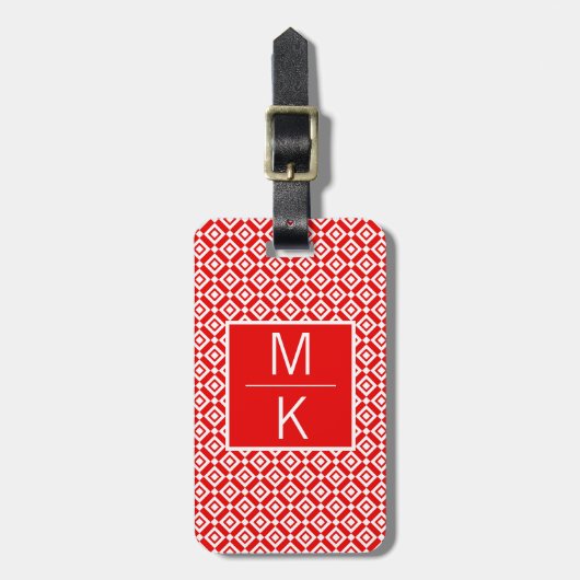 Monogram Rode Dubbele Diamant Vierkante Splitter Bagagelabel (Voorkant verticaal)