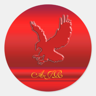 Monogram, Rode Eagle logo op rood metaaleffect Ronde Sticker