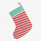 Monogram rode en Aqua Holiday Stripes Kleine Kerstsok (Achterkant (Hangend))