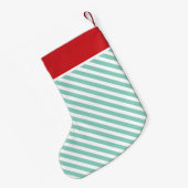 Monogram rode en Aqua Holiday Stripes Kleine Kerstsok (Achterkant (Hangend))