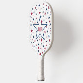 Monogram rode en blauwe sterren en naam pickleball paddle (Links)