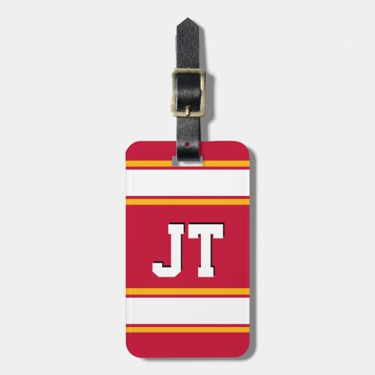 Monogram rode en gouden geel sportstripes bagagelabel (Voorkant verticaal)