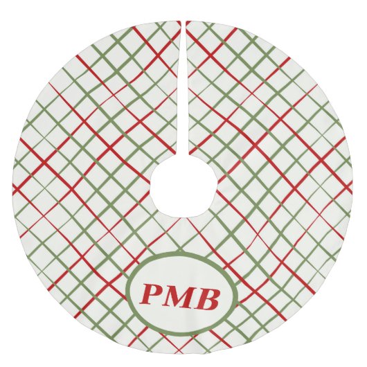 Monogram rode en groene kruislijnen kerstboom rok (Voorkant)