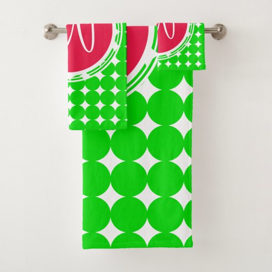 Monogram rode en groene pokadot bad handdoek (Insitu)