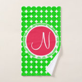Monogram rode en groene pokadot bad handdoek (Handdoek)