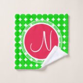 Monogram rode en groene pokadot bad handdoek (Wasdoekje)