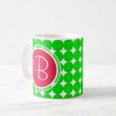 Monogram rode en groene pokadot koffiemok (Voorkant links)