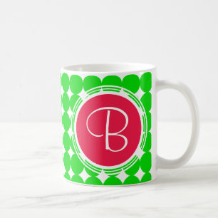 Monogram rode en groene pokadot koffiemok