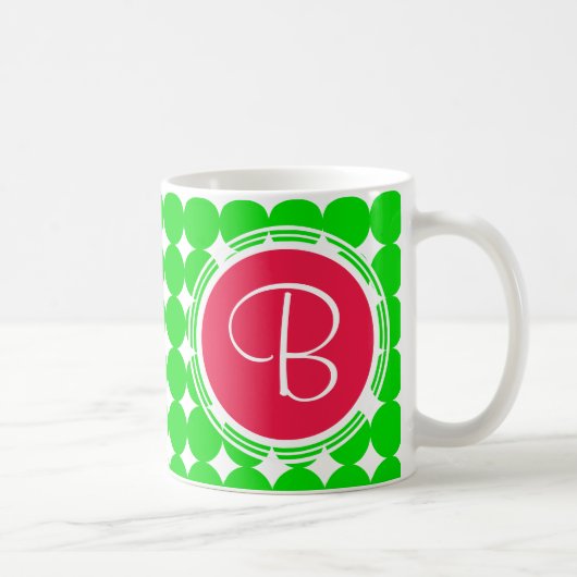 Monogram rode en groene pokadot koffiemok (Rechts)
