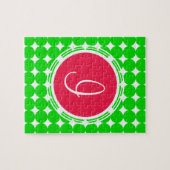 Monogram rode en groene pokadot legpuzzel (Horizontaal)