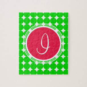 Monogram rode en groene pokadot legpuzzel