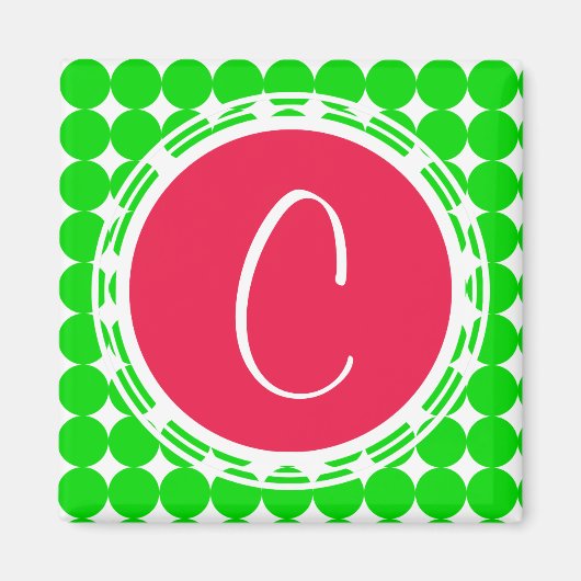 Monogram rode en groene pokadot magneet (Voorkant)