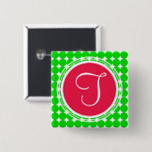 Monogram rode en groene pokadot vierkante button 5,1 cm (Voorkant /achterkant)