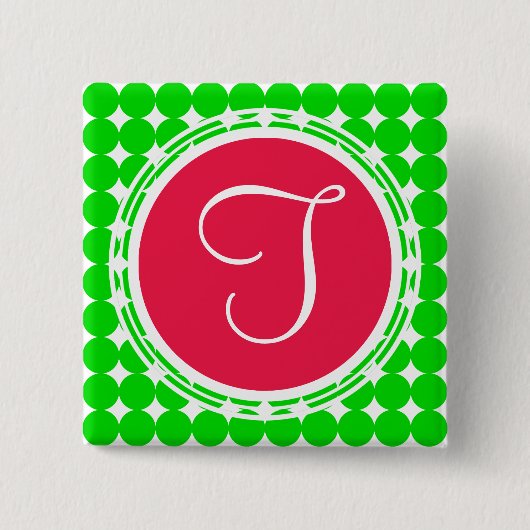 Monogram rode en groene pokadot vierkante button 5,1 cm (Voorkant)