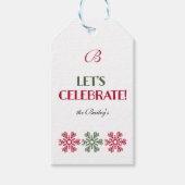 Monogram rode en groene sneeuwvlokken cadeaulabel (Voorkant)