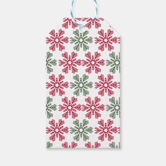 Monogram rode en groene sneeuwvlokken cadeaulabel (Achterkant)