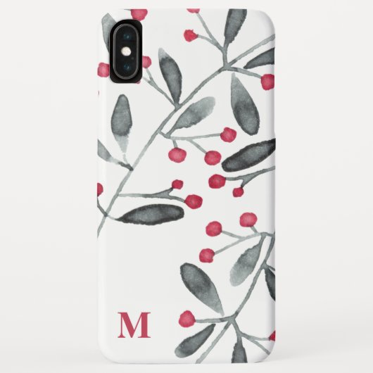 Monogram rode en groene Waterverf Holly Branches Case-Mate iPhone Case (Achterkant)