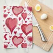 Monogram rode en roze hartenpatroon tekenen theedoek (Quarter Fold)