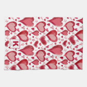 Monogram rode en roze hartenpatroon tekenen theedoek (Horizontaal)