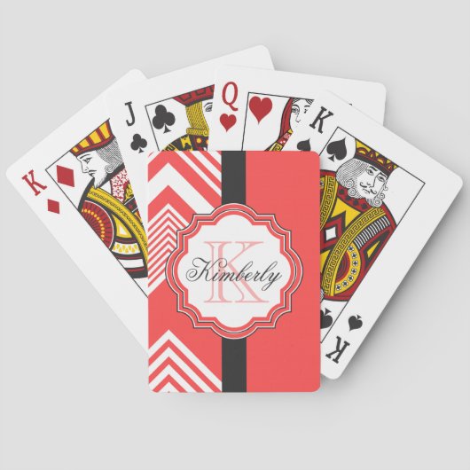 Monogram rode en witte Chevron Pokerkaarten (Achterkant)