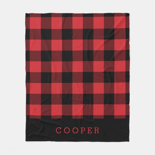 Monogram rode en zwarte Buffalo-cheque Fleece Deken (Voorkant)