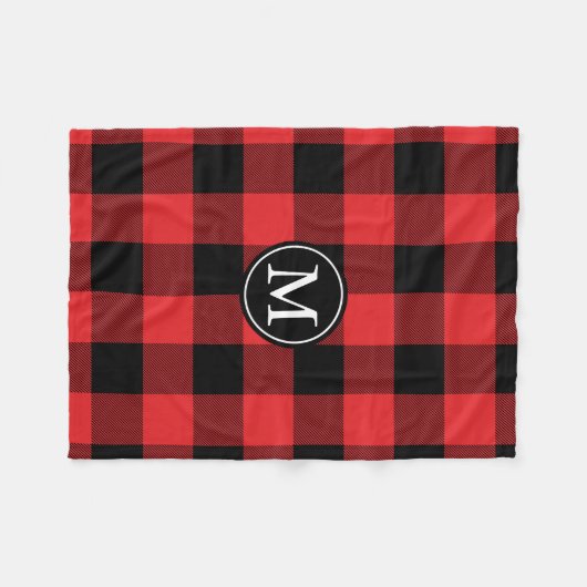 Monogram rode en zwarte Buffalo-cheque Fleece Deken (Voorkant (Horizontaal))