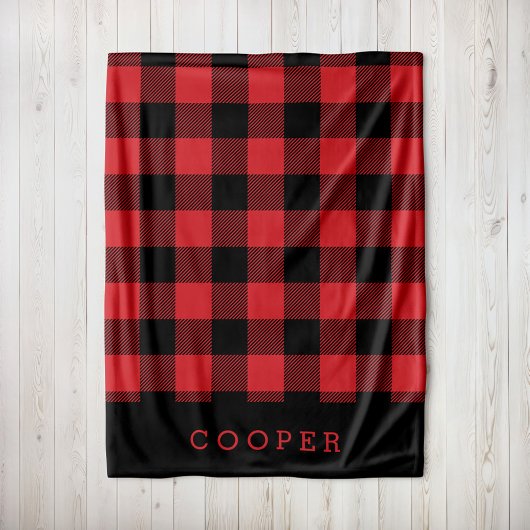 Monogram rode en zwarte Buffalo-cheque Fleece Deken