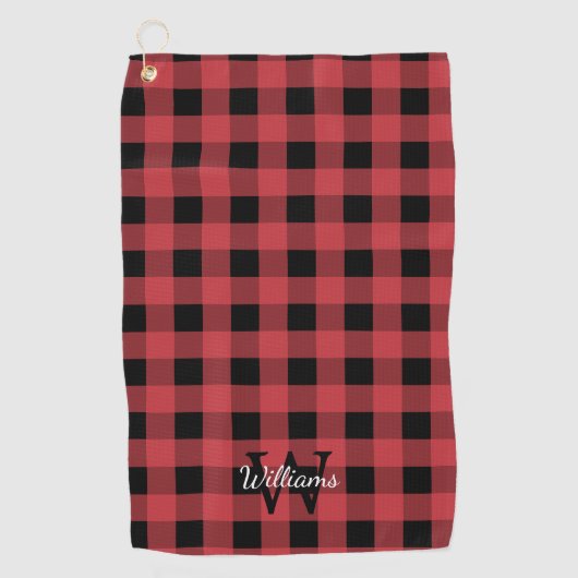 Monogram rode en zwarte Buffalo-cheque Golfhanddoek (Voorkant)