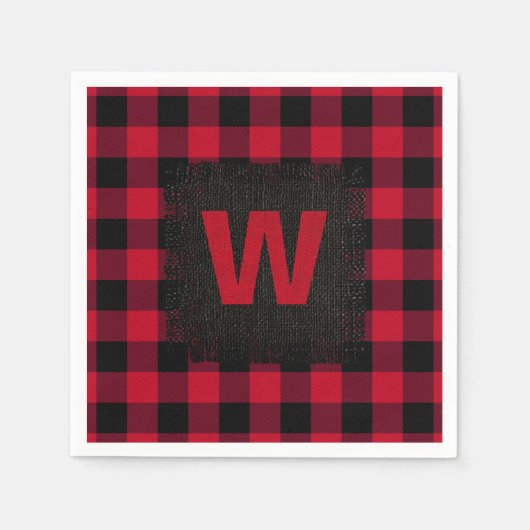 Monogram rode en zwarte Buffalo-cheque Servetten (Voorkant)