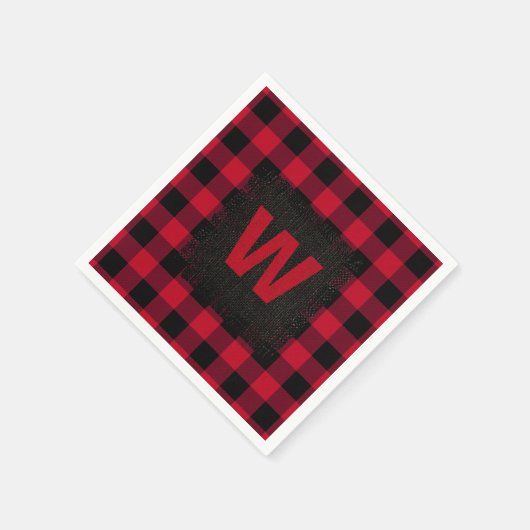 Monogram rode en zwarte Buffalo-cheque Servetten (Hoek)