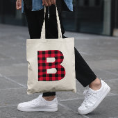 Monogram rode en zwarte Buffalo geplakt B Tote Bag