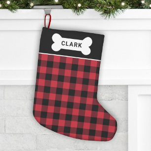 Monogram rode en zwarte Buffalo geponste hond Kleine Kerstsok