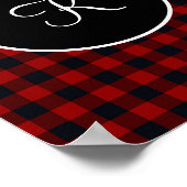 Monogram Rode en Zwarte Buffalo Plaid Faux  Poster (Hoek)