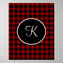 Monogram Rode en Zwarte Buffalo Plaid Faux Poster