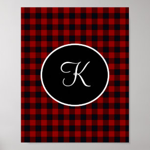 Monogram Rode en Zwarte Buffalo Plaid Faux  Poster
