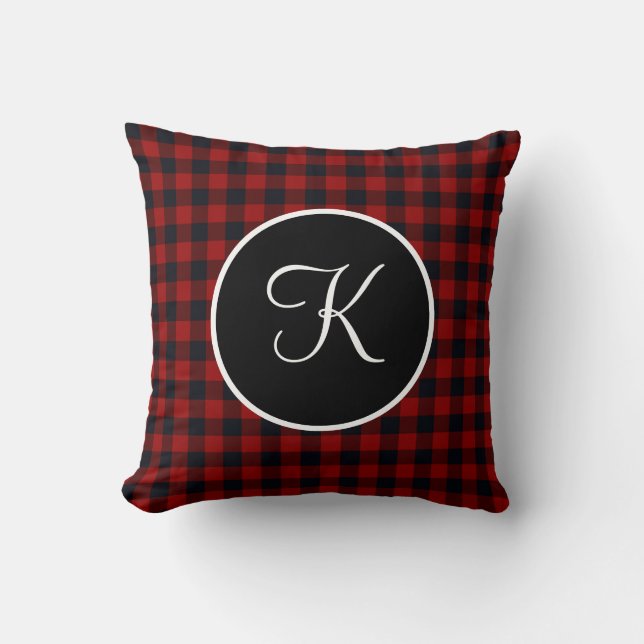 Monogram Rode en Zwarte Buffalo Plaid Kussen (Voorkant)