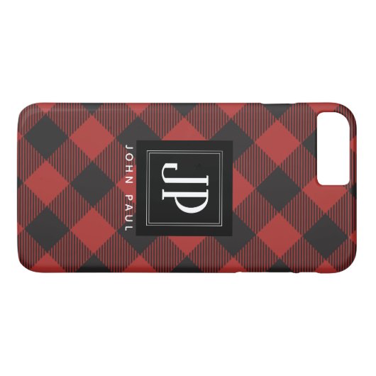 Monogram rode en zwarte buffelplaat Case-Mate iPhone case (Achterkant (Horizontaal))