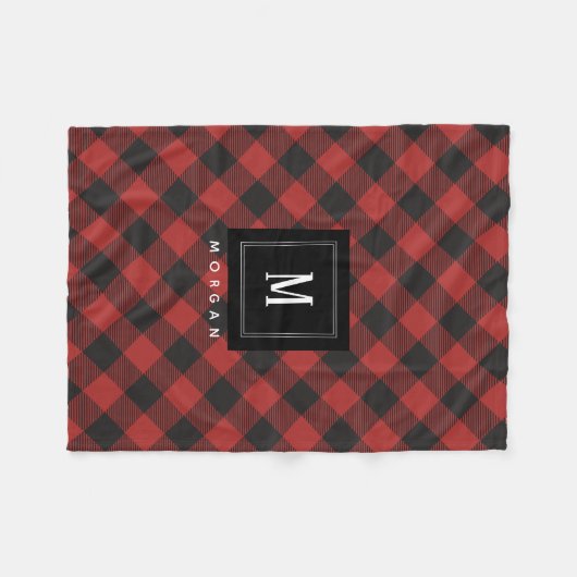 Monogram rode en zwarte buffelplaat fleece deken (Voorkant (Horizontaal))