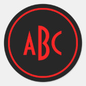 Monogram rode en zwarte cirkel ronde sticker (Voorkant)