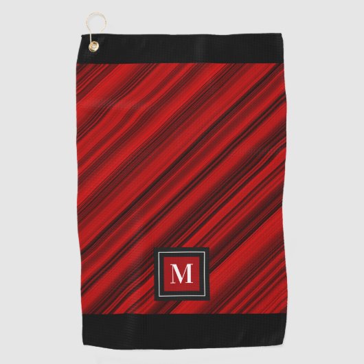 Monogram Rode en Zwarte Diagonale Strepen Aangepas Golfhanddoek (Voorkant)