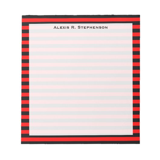 Monogram rode en zwarte streep notitieblok (Voorkant)