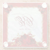 Monogram rode Floral Elegant Gold Wedding Glazen Onderzetter (Achterkant)